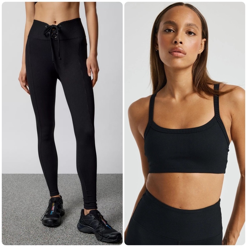 Year Of Ours Football Ribbed Lace-Up Legging and ribbed top set black